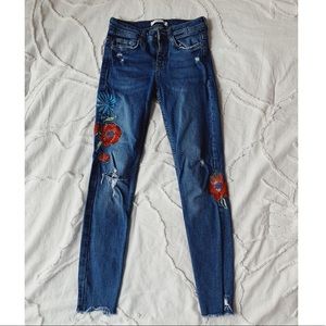 embroidered denim jeans